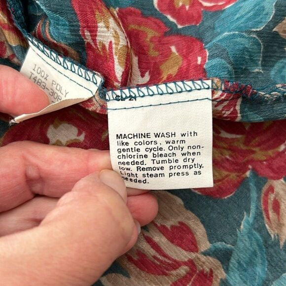 Vintage Pendleton Country Sophisticates Satin Blue Floral Longsleeve Blouse 12 - Picture 12 of 12